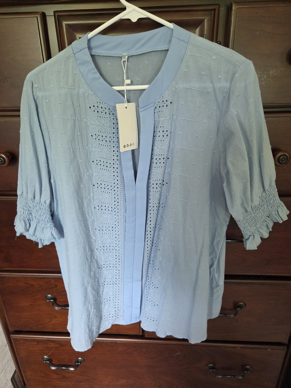 Light Blue Eyelet Button-Front Blouse - Women